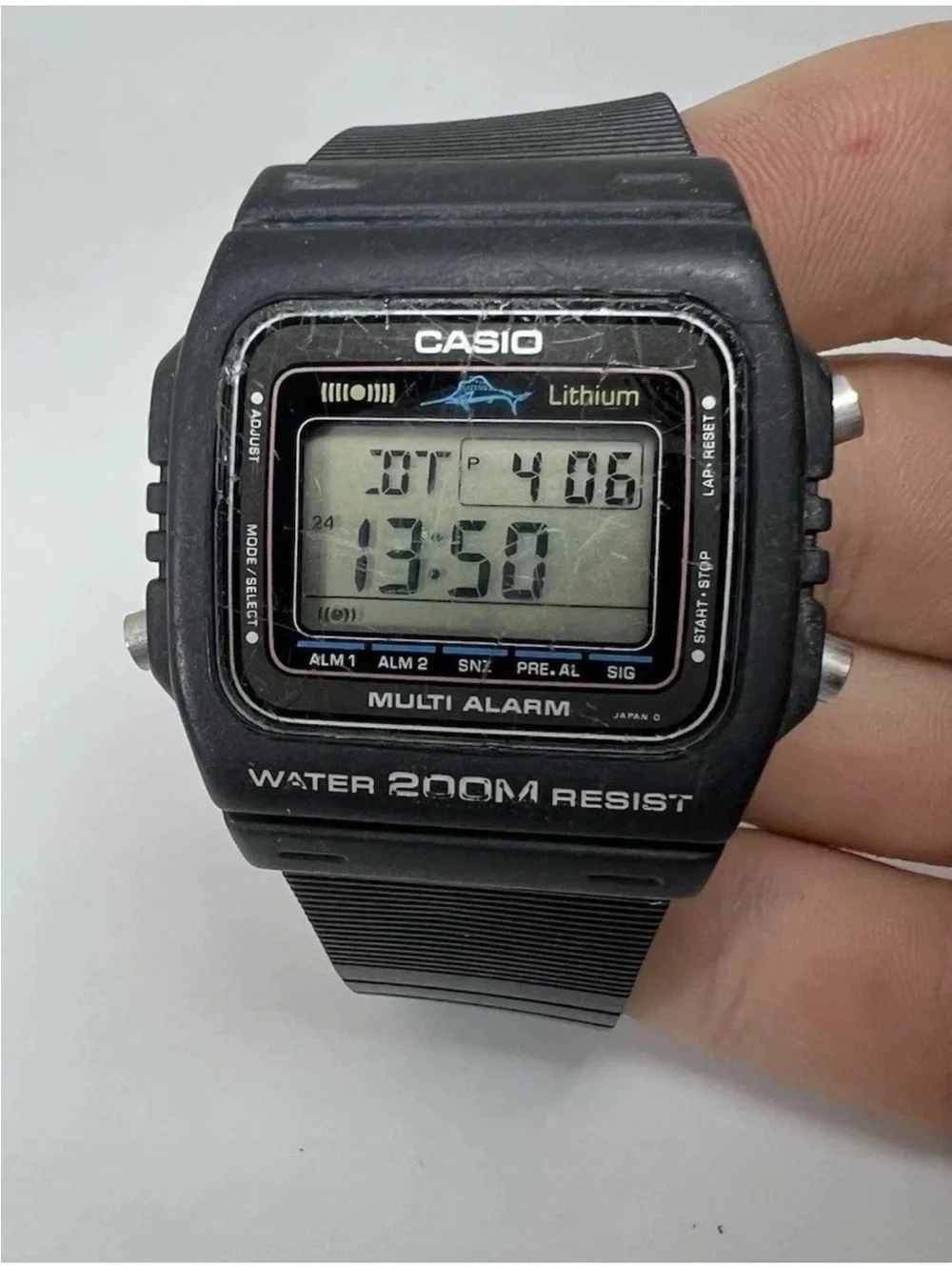 Rare Casio DW-200 marlin Black Digital Multi Alarm Watch
